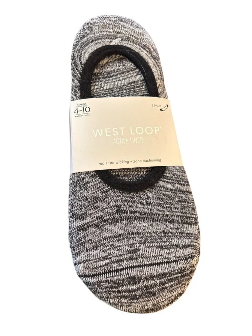 Womens West Loop Active Liner Socks 3-Pack Size 4-10 Black Gray White NWT 950187